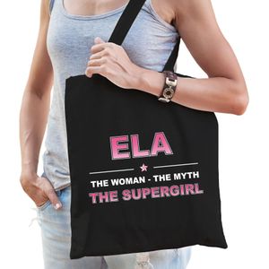 Naam cadeau Ela - The woman, The myth the supergirl katoenen tas - Boodschappentas verjaardag/ moeder/ collega/ vriendin