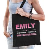 Naam cadeau Emily - The woman, The myth the supergirl katoenen tas - Boodschappentas verjaardag/ moeder/ collega/ vriendin