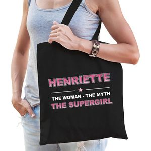 Naam cadeau Henriette - The woman, The myth the supergirl katoenen tas - Boodschappentas verjaardag/ moeder/ collega/ vriendin