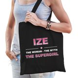 Naam cadeau Ize - The woman, The myth the supergirl katoenen tas - Boodschappentas verjaardag/ moeder/ collega/ vriendin