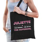 Naam cadeau Juliette - The woman, The myth the supergirl katoenen tas - Boodschappentas verjaardag/ moeder/ collega/ vriendin