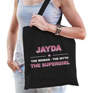 Naam cadeau tas Jayda - the supergirl zwart voor dames - Feest Boodschappentassen