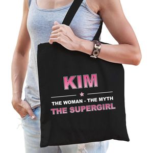 Naam cadeau Kim - The woman, The myth the supergirl katoenen tas - Boodschappentas verjaardag/ moeder/ collega/ vriendin