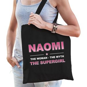 Naam cadeau Naomi - The woman, The myth the supergirl katoenen tas - Boodschappentas verjaardag/ moeder/ collega/ vriendin
