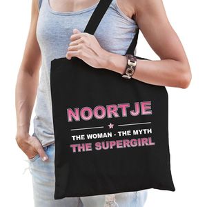 Naam cadeau tas Noortje - the supergirl zwart voor dames - Feest Boodschappentassen