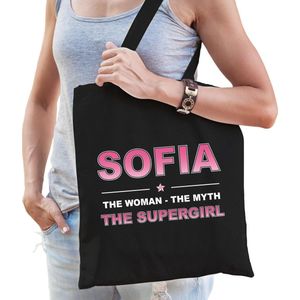 Naam cadeau Sofia - The woman, The myth the supergirl katoenen tas - Boodschappentas verjaardag/ moeder/ collega/ vriendin