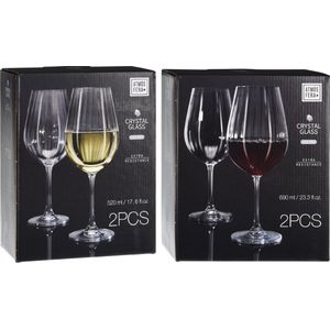 6x Witte en 6x rode wijnglazen set 520 ml/690 ml van kristalglas - Kristalglazen - Wijnglas - Wijnen - Wijnliefhebber cadeau