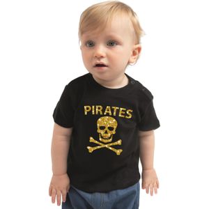 Carnaval piraten t-shirt / kostuum zwart voor peuters jongen / meisje met gouden glitter bedrukking
