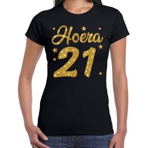 Hoera jaar verjaardag cadeau t-shirt - goud glitter op zwart - dames - cadeau shirt