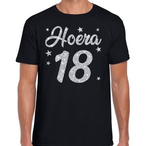 Hoera jaar verjaardag cadeau t-shirt - zilver glitter op zwart - heren - cadeau shirt