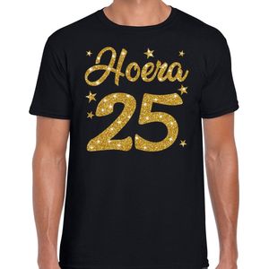 Hoera jaar verjaardag jubil cadeau t-shirt - zilver glitter op zwart - heren - cadeau shirt