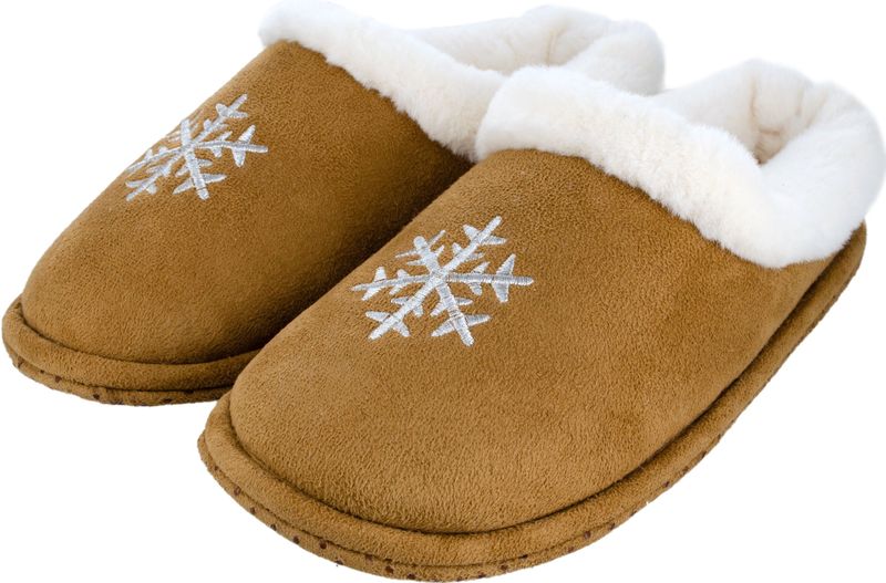 Cognac bruine pantoffels/sloffen sneeuwvlok voor dames - Huissloffen voor vrouwen - Sloffen/pantoffels 