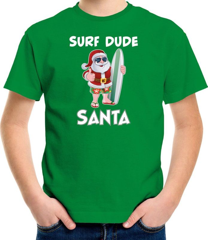 Surf dude Santa fun Kerstshirt / outfit groen voor kinderen
