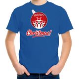 Bellatio Decorations - Merry Christmas - T-shirt - Blauw - 100% Katoen