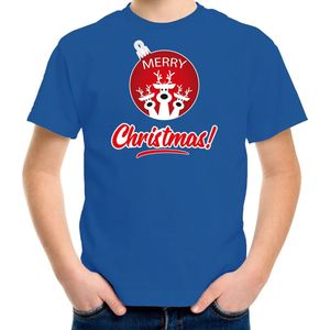 Bellatio Decorations - Merry Christmas - T-shirt - Blauw - 100% Katoen