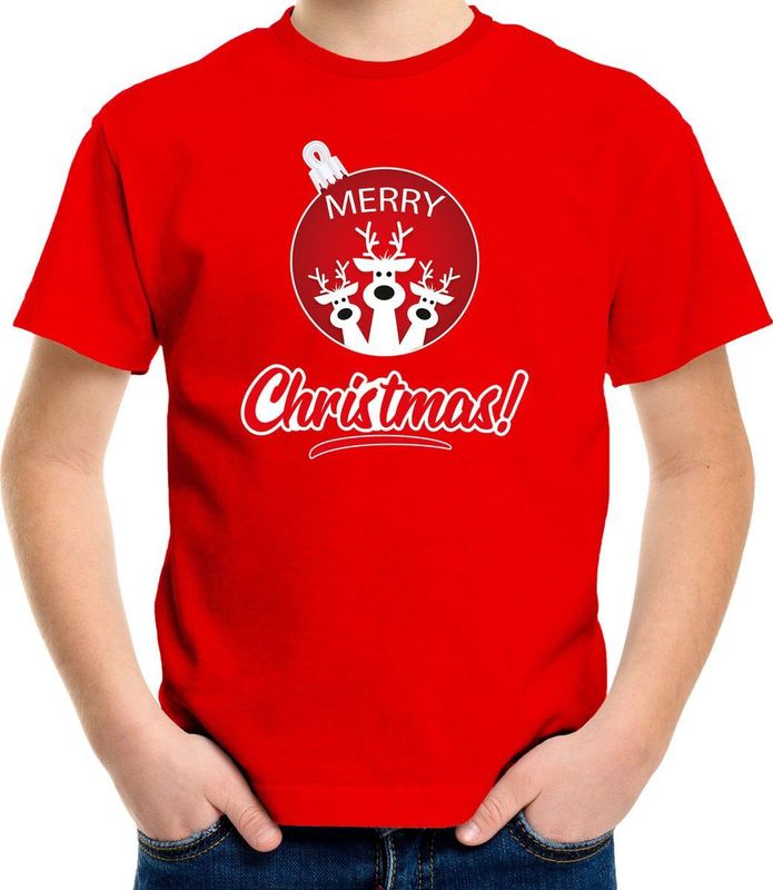 Bellatio Decorations - Kerst T-shirt - Rood - Merry Christmas - Kinderen