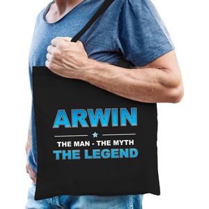 Naam cadeau Arwin - The man, The myth the legend katoenen tas - Boodschappentas verjaardag/ vader/ collega/ geslaagd