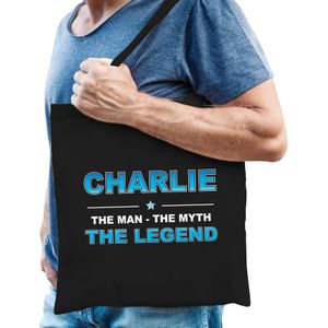 Naam cadeau Charlie - The man, The myth the legend katoenen tas - Boodschappentas verjaardag/ vader/ collega/ geslaagd