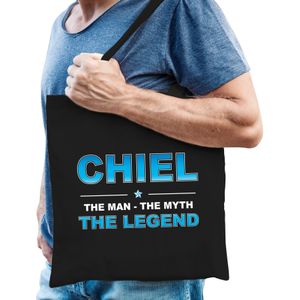 Naam cadeau Chiel - The man, The myth the legend katoenen tas - Boodschappentas verjaardag/ vader/ collega/ geslaagd