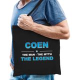 Naam cadeau Coen - The man, The myth the legend katoenen tas - Boodschappentas verjaardag/ vader/ collega/ geslaagd