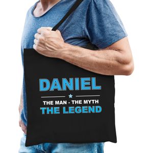Naam cadeau Daniel - The man, The myth the legend katoenen tas - Boodschappentas verjaardag/ vader/ collega/ geslaagd