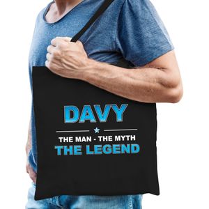 Naam cadeau Davy - The man, The myth the legend katoenen tas - Boodschappentas verjaardag/ vader/ collega/ geslaagd