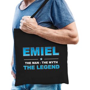 Naam cadeau Emiel - The man, The myth the legend katoenen tas - Boodschappentas verjaardag/ vader/ collega/ geslaagd