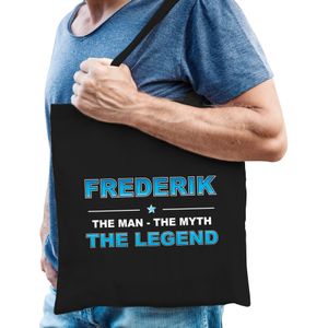 Naam cadeau Frederik - The man, The myth the legend katoenen tas - Boodschappentas verjaardag/ vader/ collega/ geslaagd