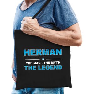 Naam cadeau Herman - The man, The myth the legend katoenen tas - Boodschappentas verjaardag/ vader/ collega/ geslaagd