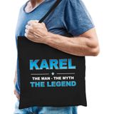 Naam cadeau Karel - The man, The myth the legend katoenen tas - Boodschappentas verjaardag/ vader/ collega/ geslaagd