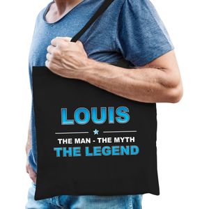 Naam cadeau Louis - The man, The myth the legend katoenen tas - Boodschappentas verjaardag/ vader/ collega/ geslaagd