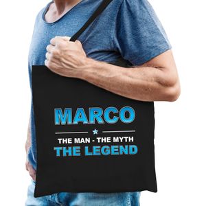 Naam cadeau Marco - The man, The myth the legend katoenen tas - Boodschappentas verjaardag/ vader/ collega/ geslaagd