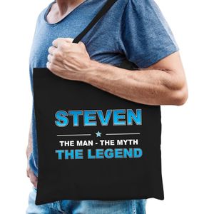 Naam cadeau Steven - The man, The myth the legend katoenen tas - Boodschappentas verjaardag/ vader/ collega/ geslaagd