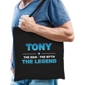 Naam Tony The Man, The myth the legend tasje zwart - Cadeau boodschappentasje