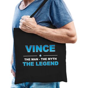 Naam cadeau Vince - The man, The myth the legend katoenen tas - Boodschappentas verjaardag/ vader/ collega/ geslaagd