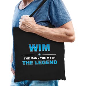Naam cadeau Wim - The man, The myth the legend katoenen tas - Boodschappentas verjaardag/ vader/ collega/ geslaagd