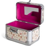 Beautycase met roze hartjes en cijferslot 21 x 14 x 21 cm - Make up koffers - Sieradenkist/juwelenkist