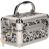 Gerim Beautycase met grijze hartjes en extra vakje - aluminium - 9 x 16 x 14 cm - Make up koffers