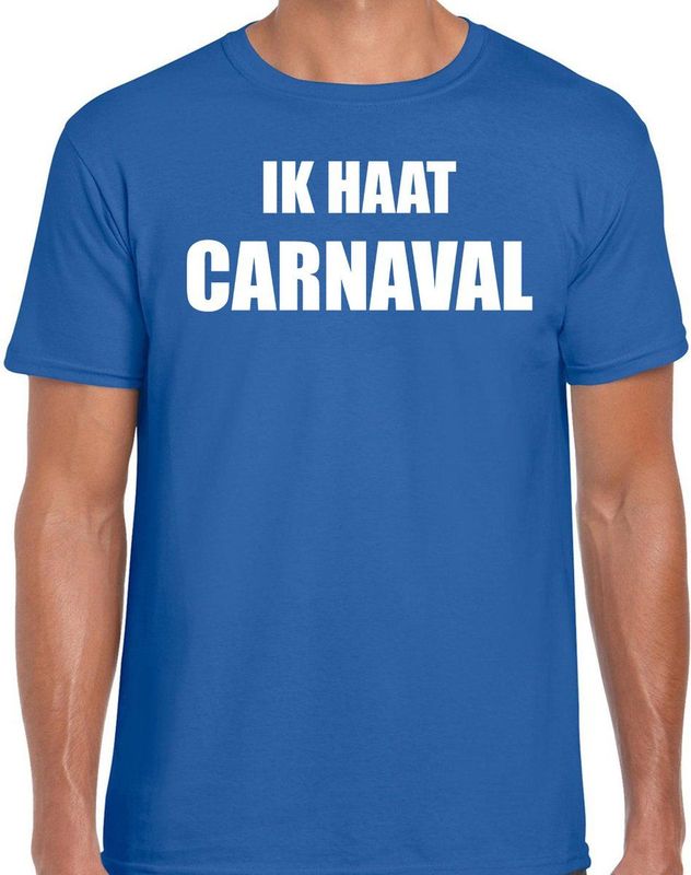 Bellatio Decorations - T-shirt - Blauw - Ik Haat Carnaval - Heren