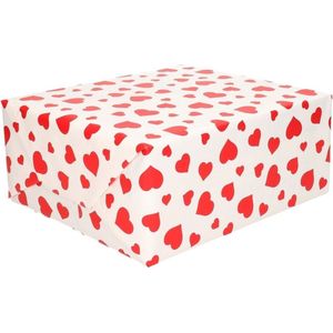 Cadeaupapier - 4x rollen - rol - wit met rode hartjes - 200 x 70 cm - 80 grams - inpakpapier