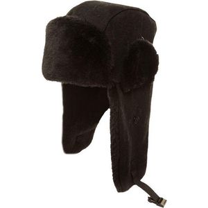 Russische oorflappen muts zwart wol voor volwassenen - Mutsen met flappen - Winterkleding accessoires 59 cm
