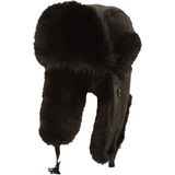 Russische oorflappen muts zwart PU leder en nepbont voor volwassenen - Mutsen met flappen - Winterkleding accessoires