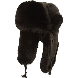 Russische oorflappen muts zwart PU leder en nepbont voor volwassenen - Mutsen met flappen - Winterkleding accessoires 60 cm