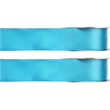 Hobby/decoratie sierlint - 2x - satijn - turquoise - 1,5 cm/15 mm x 25 meter - cadeaulint