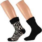 Apollo - Dames Huissokken - Zwart/Wit - 2-Pak - Polyester