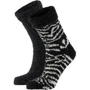 Apollo - Dames Huissokken - Zwart/Wit - 2-Pak - Polyester