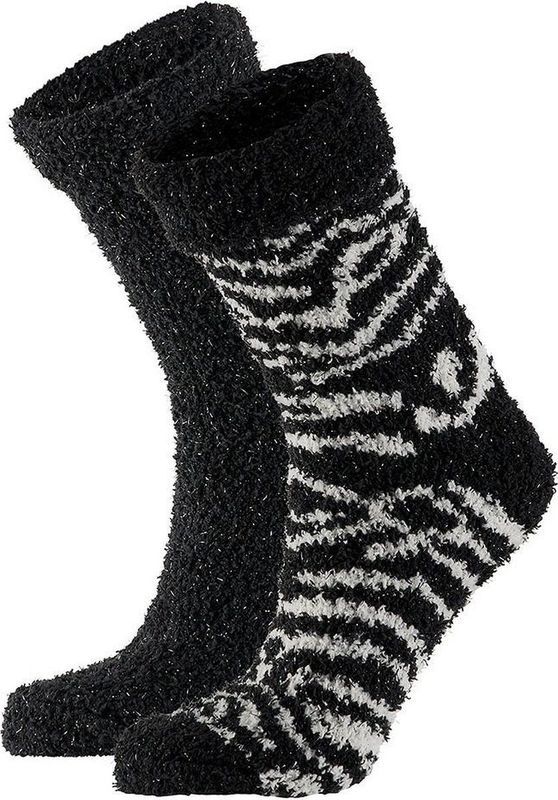 Apollo - Dames Huissokken - Zwart/Wit - 2-Pak - Polyester