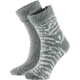 2-Pak dames bedsokken/huissokken grijs/wit maat 36-41