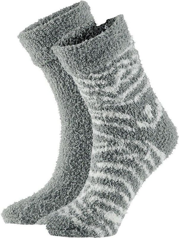 2-Pak dames bedsokken/huissokken grijs/wit maat 36-41