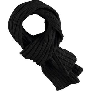Zwarte gebreide rib sjaal/shawl voor heren - Winteraccessoires - Winterkleding/buitenkleding accessoires voor volwassenen